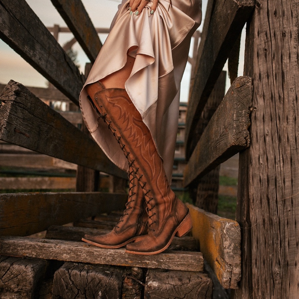 Brown Leather over the Knee lace up Liberty Black Boots - Picture 7 of 7